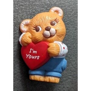 Vintage 1991 Hallmark Valentines Day Pin I'm Yours Teddy Bear Brown‎ Heart Love
